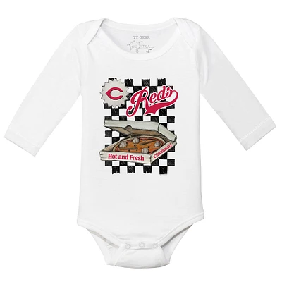 Infant Tiny Turnip White Cincinnati Reds Pizza Long Sleeve Bodysuit