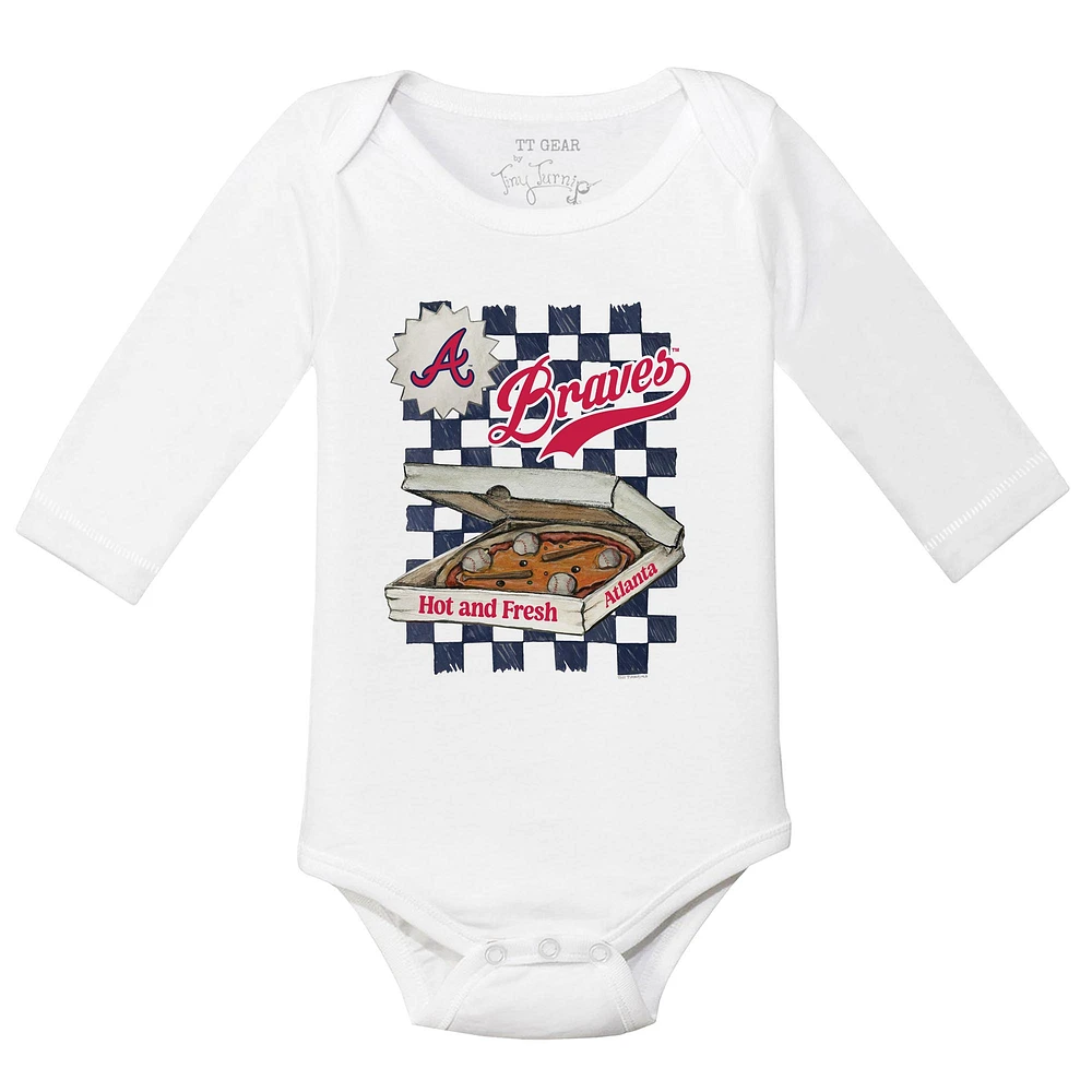 Infant Tiny Turnip White Atlanta Braves Pizza Long Sleeve Bodysuit