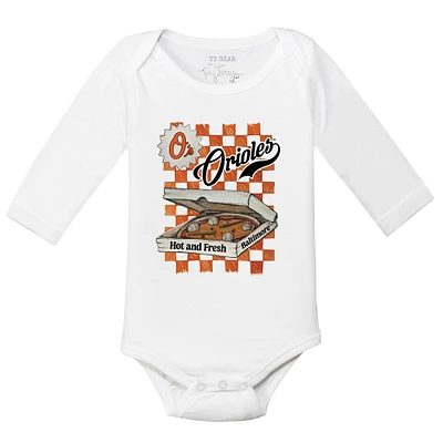 Infant Tiny Turnip White Baltimore Orioles Pizza Long Sleeve Bodysuit