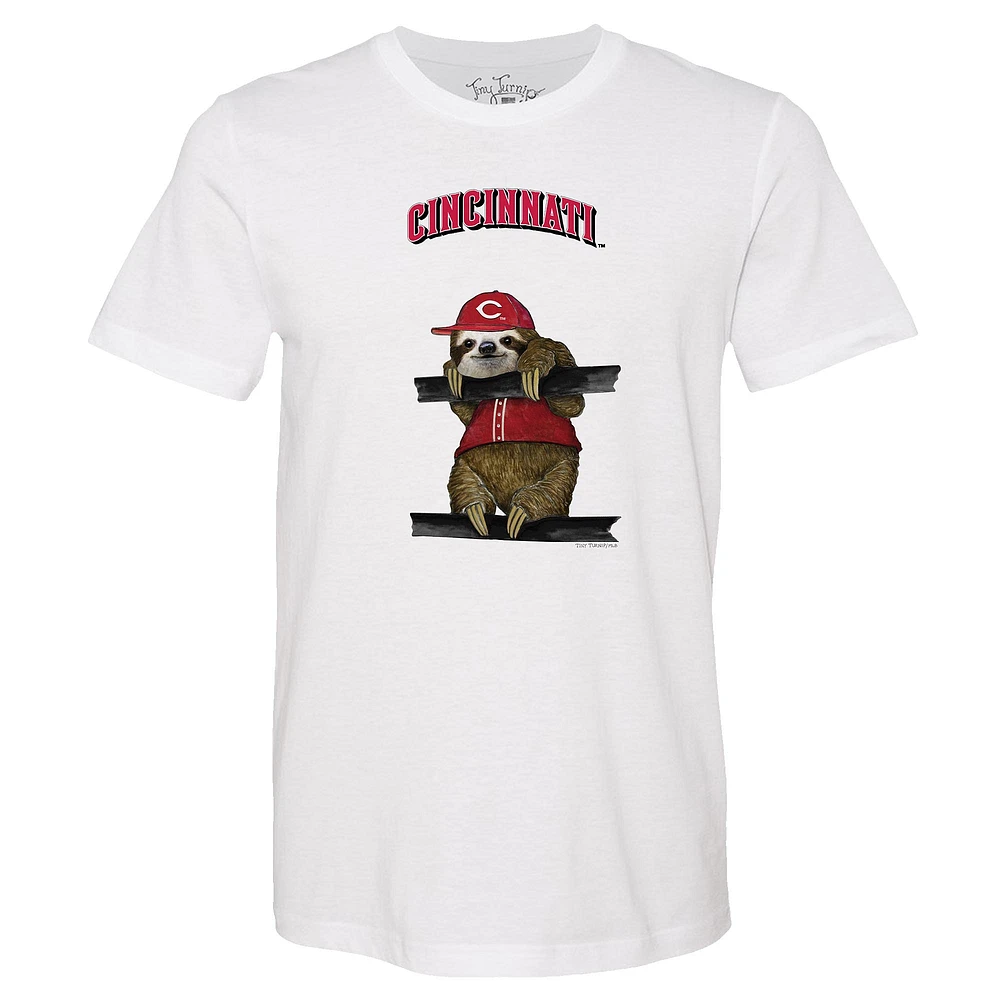 Unisex Tiny Turnip White Cincinnati Reds Sloth T-Shirt