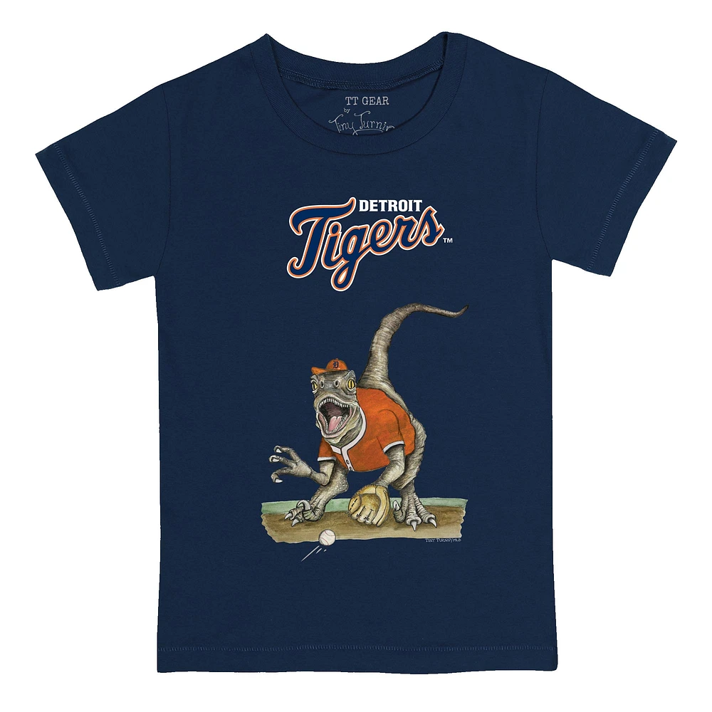 Toddler Tiny Turnip Navy Detroit Tigers Velociraptor T-Shirt
