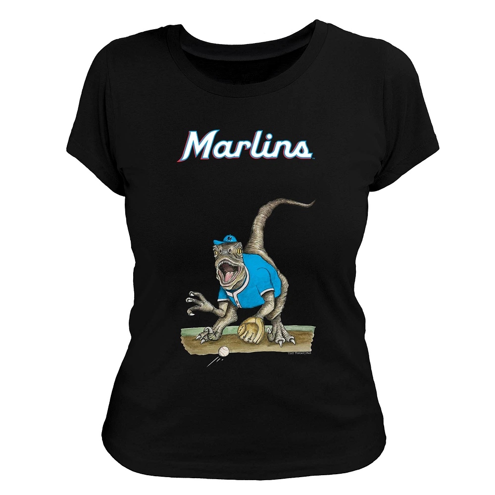 Women's Tiny Turnip Black Miami Marlins Velociraptor T-Shirt
