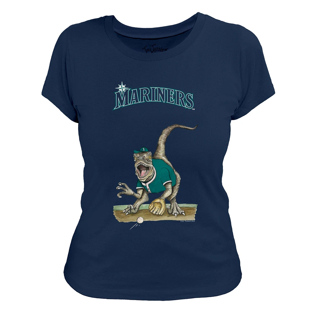 Women's Tiny Turnip Navy Seattle Mariners Velociraptor T-Shirt