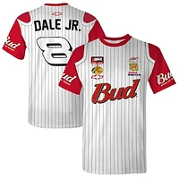 Men's JR Motorsports Official Team Apparel  White Dale Earnhardt Jr. Budweiser Baseball Uniform T-Shirt