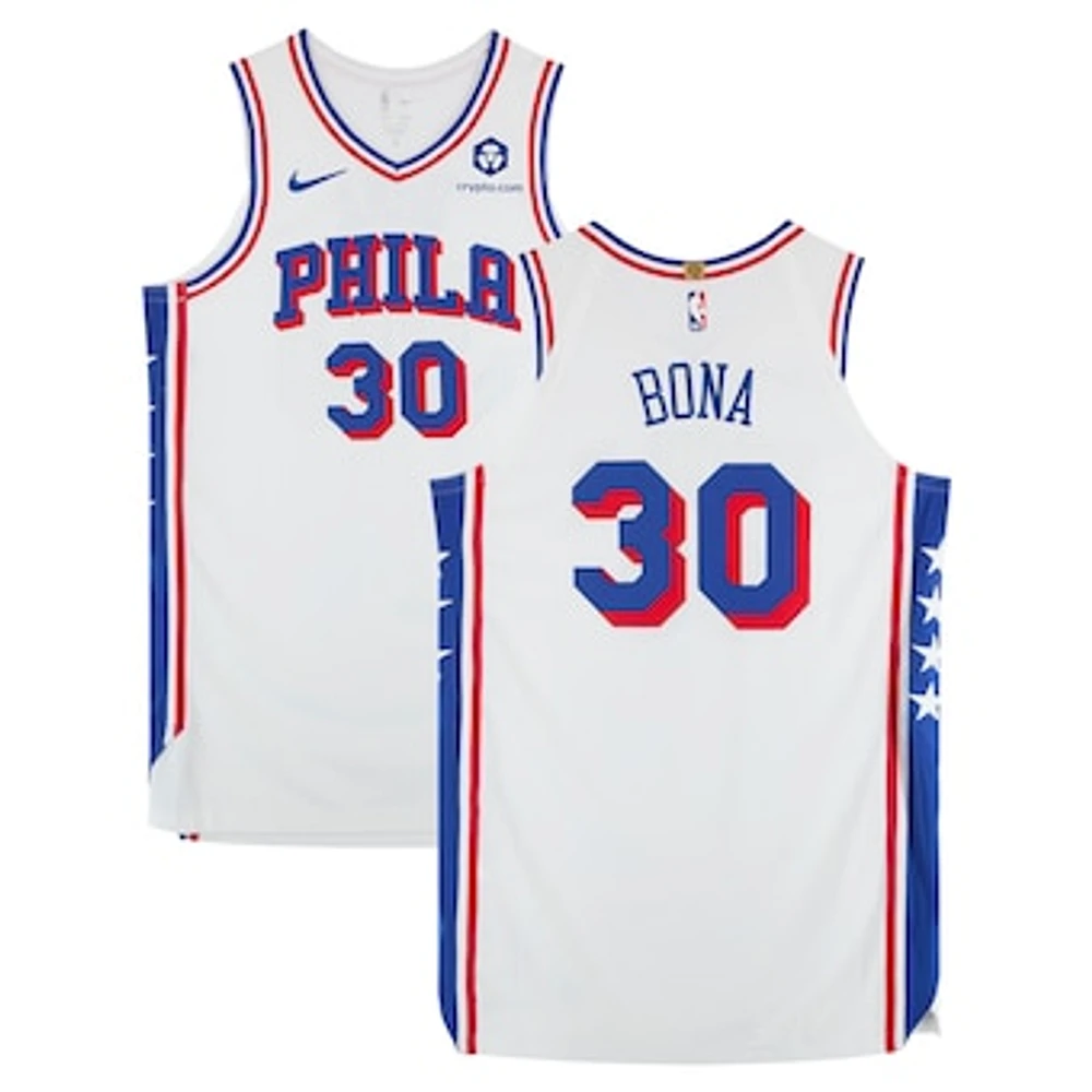 Adem Bona Philadelphia 76ers Game-Used #30 White Nike Jersey vs. New York Knicks on April 1, 2025 - Size 52+6