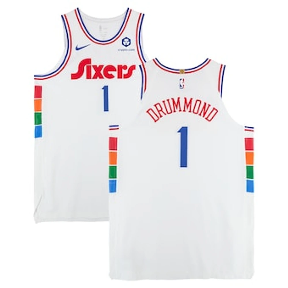 Andre Drummond Philadelphia 76ers Game-Used #1 White Nike City Edition Jersey vs. Golden State Warriors on March 1, 2025 - First Half - Size 56+6
