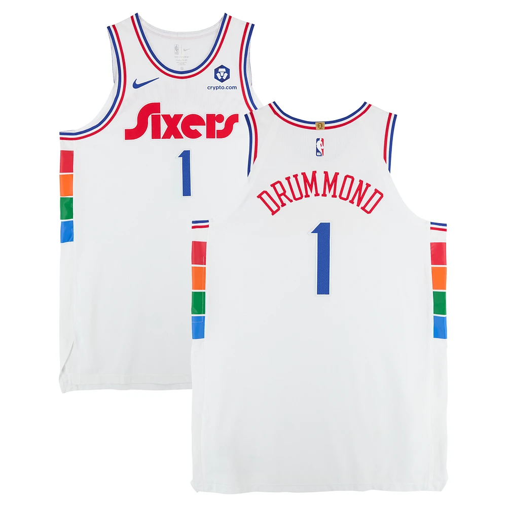Andre Drummond Philadelphia 76ers Game-Used #1 White Nike City Edition Jersey vs. Golden State Warriors on March 1, 2025 - First Half - Size 56+6