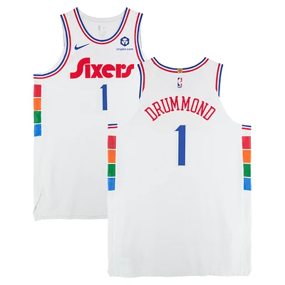 Andre Drummond Philadelphia 76ers Game-Used #1 White Nike City Edition Jersey vs. Golden State Warriors on March 1, 2025 - First Half - Size 56+6