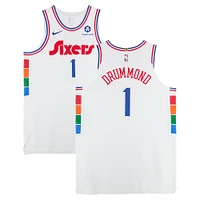 Andre Drummond Philadelphia 76ers Game-Used #1 White Nike City Edition Jersey vs. Golden State Warriors on March 1, 2025 - First Half - Size 56+6
