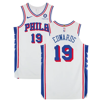 Justin Edwards Philadelphia 76ers Game-Used #19 White Nike Jersey vs. New Orleans on Pelicans on March 24, 2025 - Size 48+4
