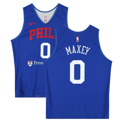 Tyrese Maxey Philadelphia 76ers Practice-Used #0 Royal/Gray Reversible Jersey from the 2024-25 NBA Season
