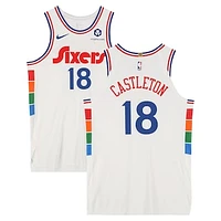 Colin Castleton Philadelphia 76ers Player-Issued #18 White Nike City Edition Jersey from the 2024-25 NBA Season - Size 52+4