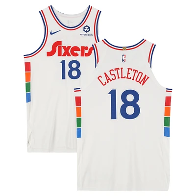 Colin Castleton Philadelphia 76ers Player-Issued #18 White Nike City Edition Jersey from the 2024-25 NBA Season - Size 52+4