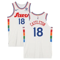 Colin Castleton Philadelphia 76ers Player-Issued #18 White Nike City Edition Jersey from the 2024-25 NBA Season - Size 52+4