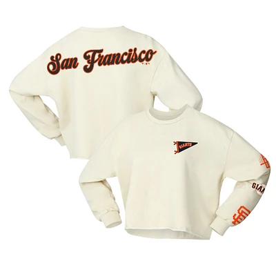 Women's Fanatics Cream San Francisco Giants Team Pennant Slouchy Cropped Long Sleeve T-Shirt