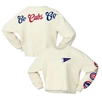 Women's Fanatics Cream Chicago Cubs Team Pennant Slouchy Cropped Long Sleeve T-Shirt