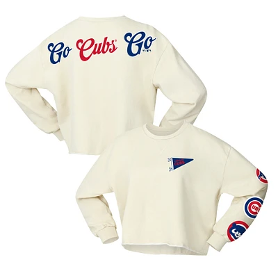 Women's Fanatics Cream Chicago Cubs Team Pennant Slouchy Cropped Long Sleeve T-Shirt