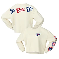 Women's Fanatics Cream Chicago Cubs Team Pennant Slouchy Cropped Long Sleeve T-Shirt