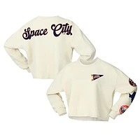 Women's Fanatics Cream Houston Astros Team Pennant Slouchy Cropped Long Sleeve T-Shirt
