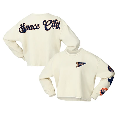 Women's Fanatics Cream Houston Astros Team Pennant Slouchy Cropped Long Sleeve T-Shirt