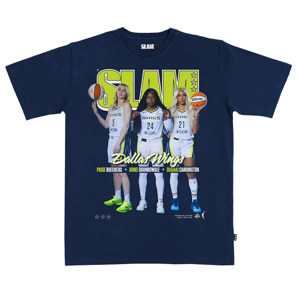 Unisex Paige Bueckers, DiJonai Carrington & Arike Ogunbowale Navy Dallas Wings SLAM Cover T-Shirt