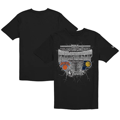 Men's New Era Black Indiana Pacers vs. York Knicks 2025 Eastern Conference Finals Matchup Distressed Graphic T-Shirt