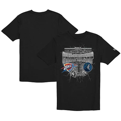 Men's New Era Black Oklahoma City Thunder vs. Minnesota Timberwolves 2025 Western Conference Finals Matchup Distressed Graphic T-Shirt