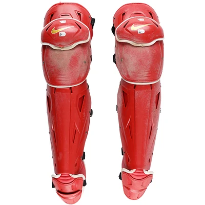 J.T. Realmuto Philadelphia Phillies Game-Used Red Nike Shin Guards vs. Atlanta Braves on August 31, 2024