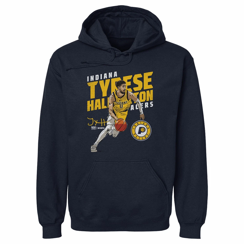 Men's 500 Level Tyrese Haliburton Navy Indiana Pacers Slant Pullover Hoodie