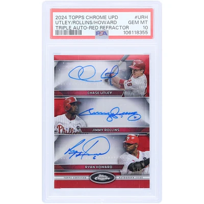Chase Utley, Jimmy Rollins & Ryan Howard Philadelphia Phillies Autographed 2024 Topps Chrome Update Triple Auto Red Refractor #CTA-URH #5/5 PSA Authenticated 10 Card