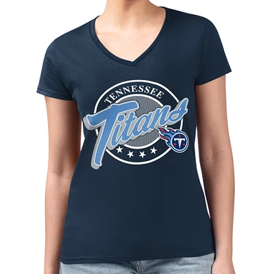 Women's G-III 4Her by Carl Banks Navy Tennessee Titans Pinstripe Circle Fitted V-Neck T-Shirt
