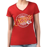 Women's G-III 4Her by Carl Banks Red Kansas City Chiefs Pinstripe Circle Fitted V-Neck T-Shirt