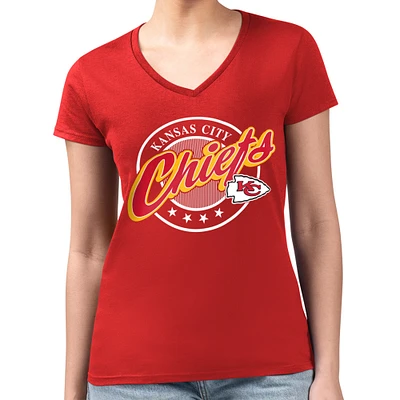 Women's G-III 4Her by Carl Banks Red Kansas City Chiefs Pinstripe Circle Fitted V-Neck T-Shirt