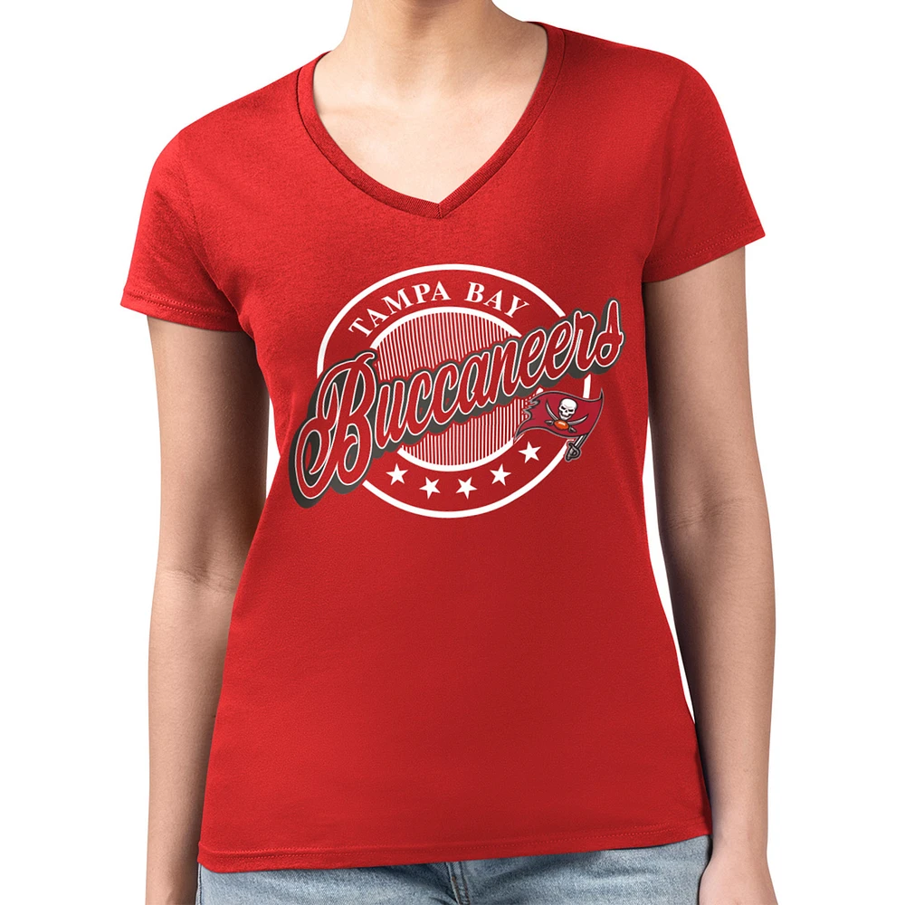 Women's G-III 4Her by Carl Banks Red Tampa Bay Buccaneers Pinstripe Circle Fitted V-Neck T-Shirt