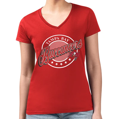 Women's G-III 4Her by Carl Banks Red Tampa Bay Buccaneers Pinstripe Circle Fitted V-Neck T-Shirt