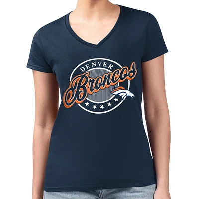 Women's G-III 4Her by Carl Banks Navy Denver Broncos Pinstripe Circle Fitted V-Neck T-Shirt