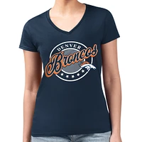 Women's G-III 4Her by Carl Banks Navy Denver Broncos Pinstripe Circle Fitted V-Neck T-Shirt