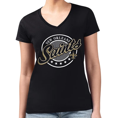 Women's G-III 4Her by Carl Banks Black New Orleans Saints Pinstripe Circle Fitted V-Neck T-Shirt