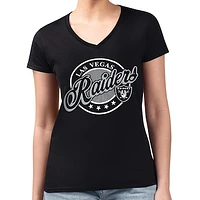 Women's G-III 4Her by Carl Banks Black Las Vegas Raiders Pinstripe Circle Fitted V-Neck T-Shirt