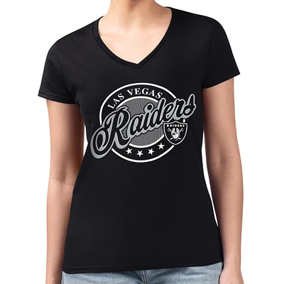 Women's G-III 4Her by Carl Banks Black Las Vegas Raiders Pinstripe Circle Fitted V-Neck T-Shirt