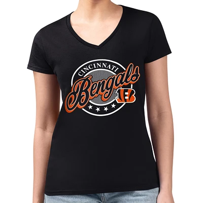 Women's G-III 4Her by Carl Banks Black Cincinnati Bengals Pinstripe Circle Fitted V-Neck T-Shirt