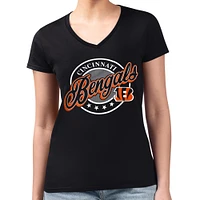 Women's G-III 4Her by Carl Banks Black Cincinnati Bengals Pinstripe Circle Fitted V-Neck T-Shirt