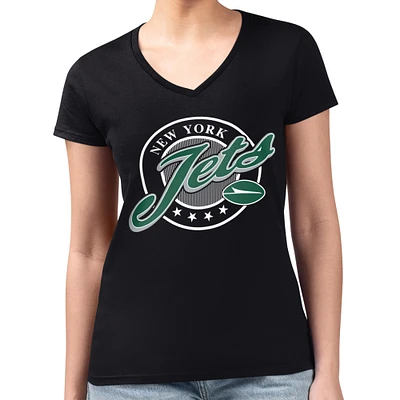 Women's G-III 4Her by Carl Banks Black New York Jets Pinstripe Circle Fitted V-Neck T-Shirt