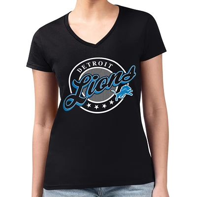 Women's G-III 4Her by Carl Banks Black Detroit Lions Pinstripe Circle Fitted V-Neck T-Shirt