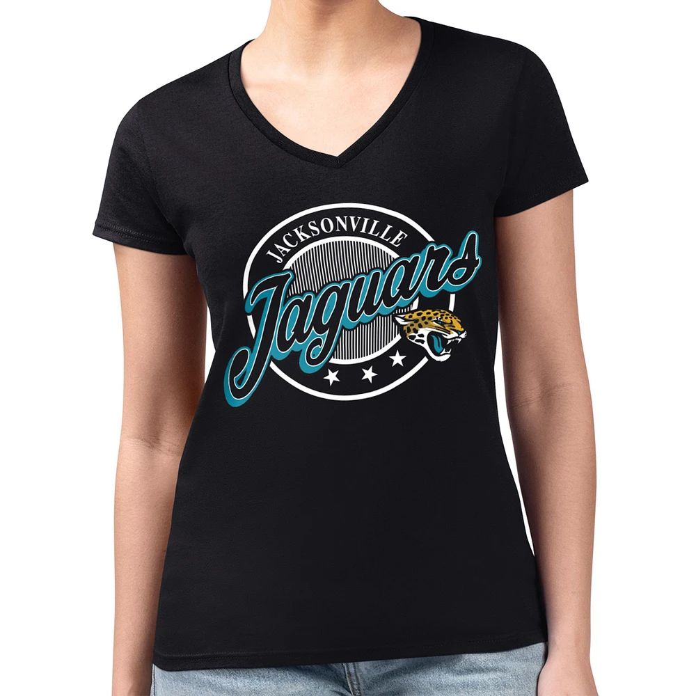 Women's G-III 4Her by Carl Banks Black Jacksonville Jaguars Pinstripe Circle Fitted V-Neck T-Shirt