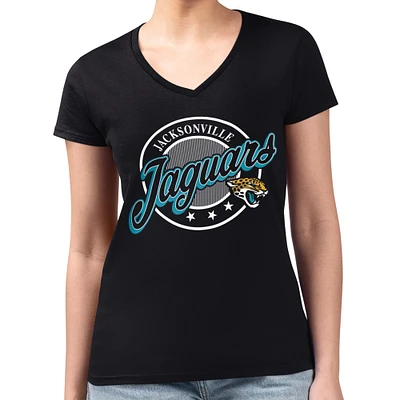 Women's G-III 4Her by Carl Banks Black Jacksonville Jaguars Pinstripe Circle Fitted V-Neck T-Shirt