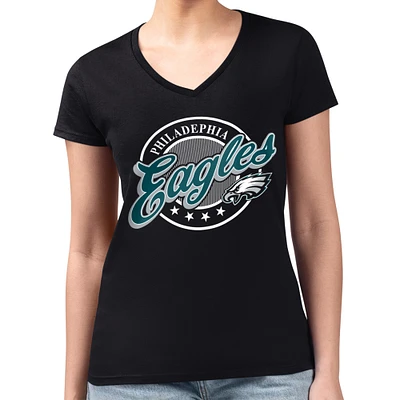 Women's G-III 4Her by Carl Banks Black Philadelphia Eagles Pinstripe Circle Fitted V-Neck T-Shirt