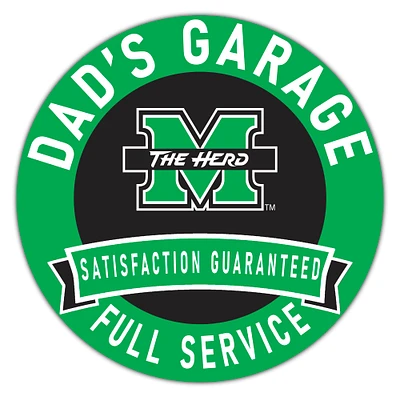 Marshall Thundering Herd 16" x 16" Dad's Garage Wood Sign