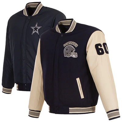 Men's JH Design  Navy/Cream Dallas Cowboys Full-Zip Reversible Wool Varsity Jacket