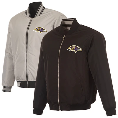 Men's JH Design  Black/Gray Baltimore Ravens Full-Zip Reversible Flight Jacket